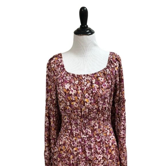 Naif Women's L Large Midi Peasant Dress Ruffled Floral Print Smocked Waist - Picture 2 of 9